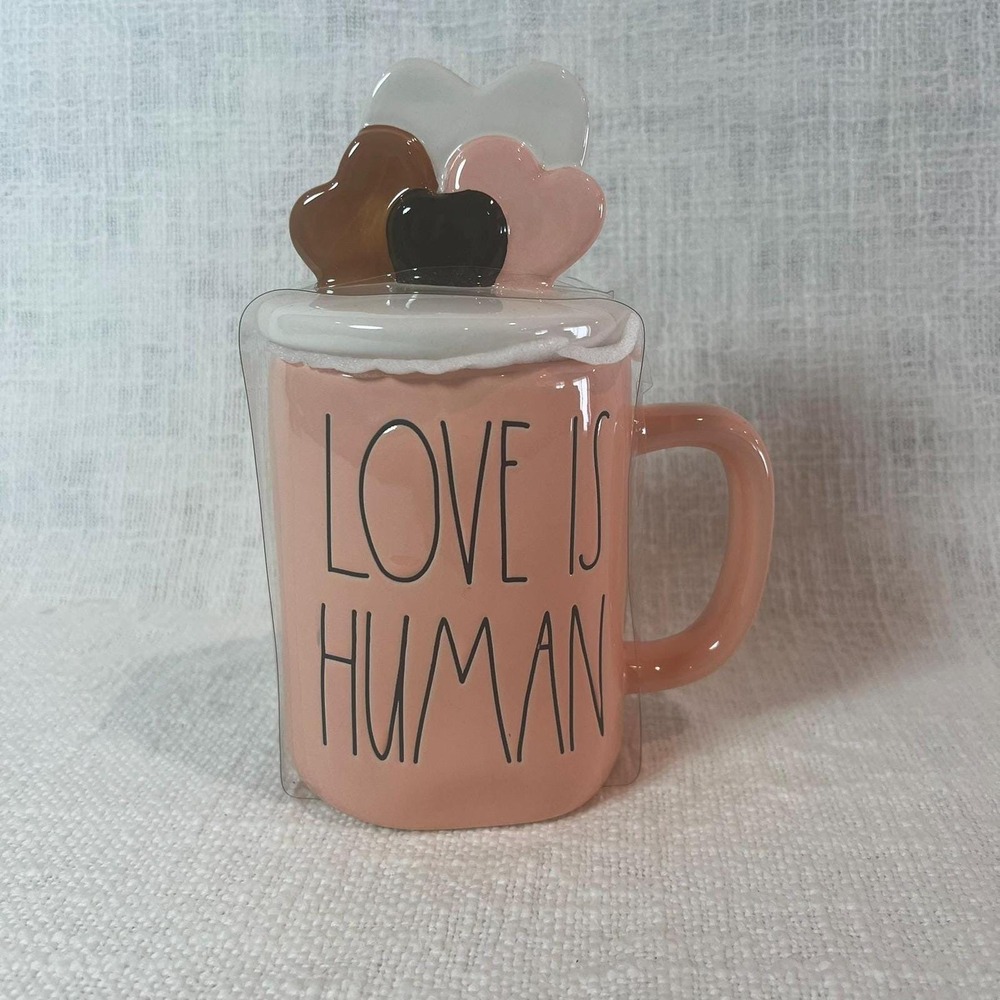 New Rae Dunn LOVE IS HUMAN Ceramic Mug Artisan Collection 16oz Cozy Farmhouse